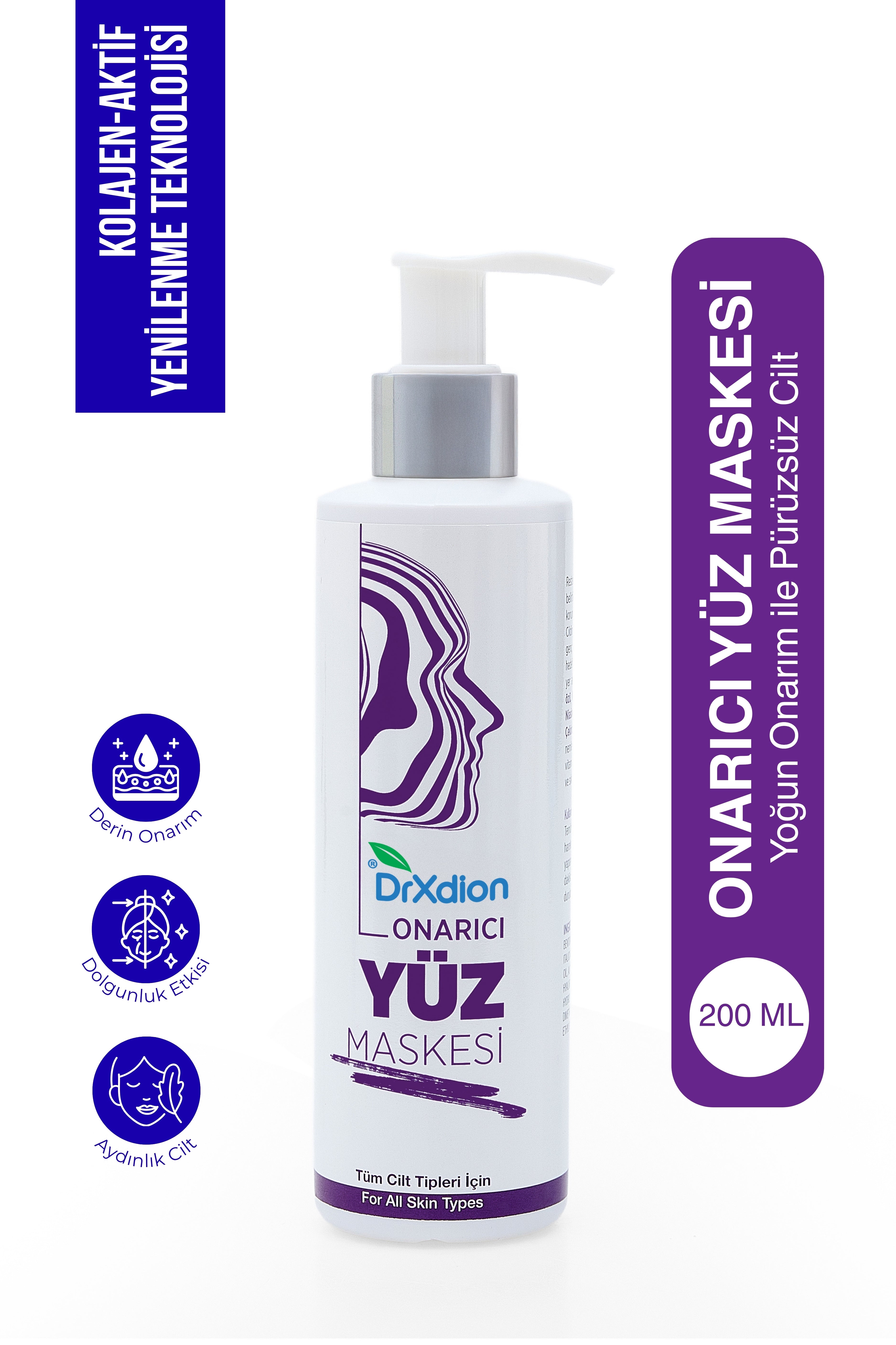 DrXdion Onarıcı Yüz Maskesi Ölmez Çiçeği, Niacinamide, Kolajen, Hyaluronic Asit (200 ml)