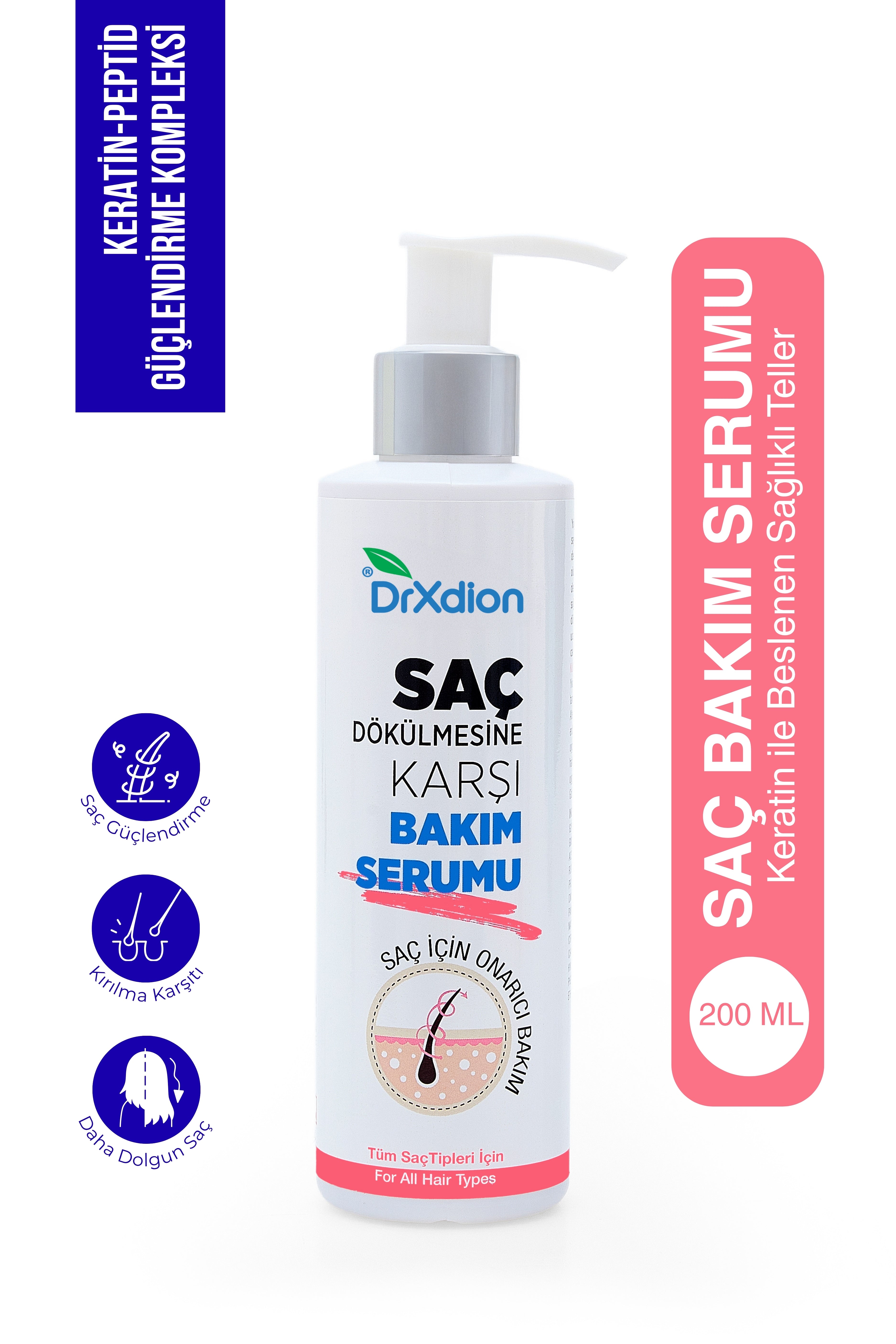 DrXdion Yüksek Dökülme Karşıtı Keratin, Biyotin,  Panthenol , Gingeng içeren Saç Bakım Serumu (200 ml)