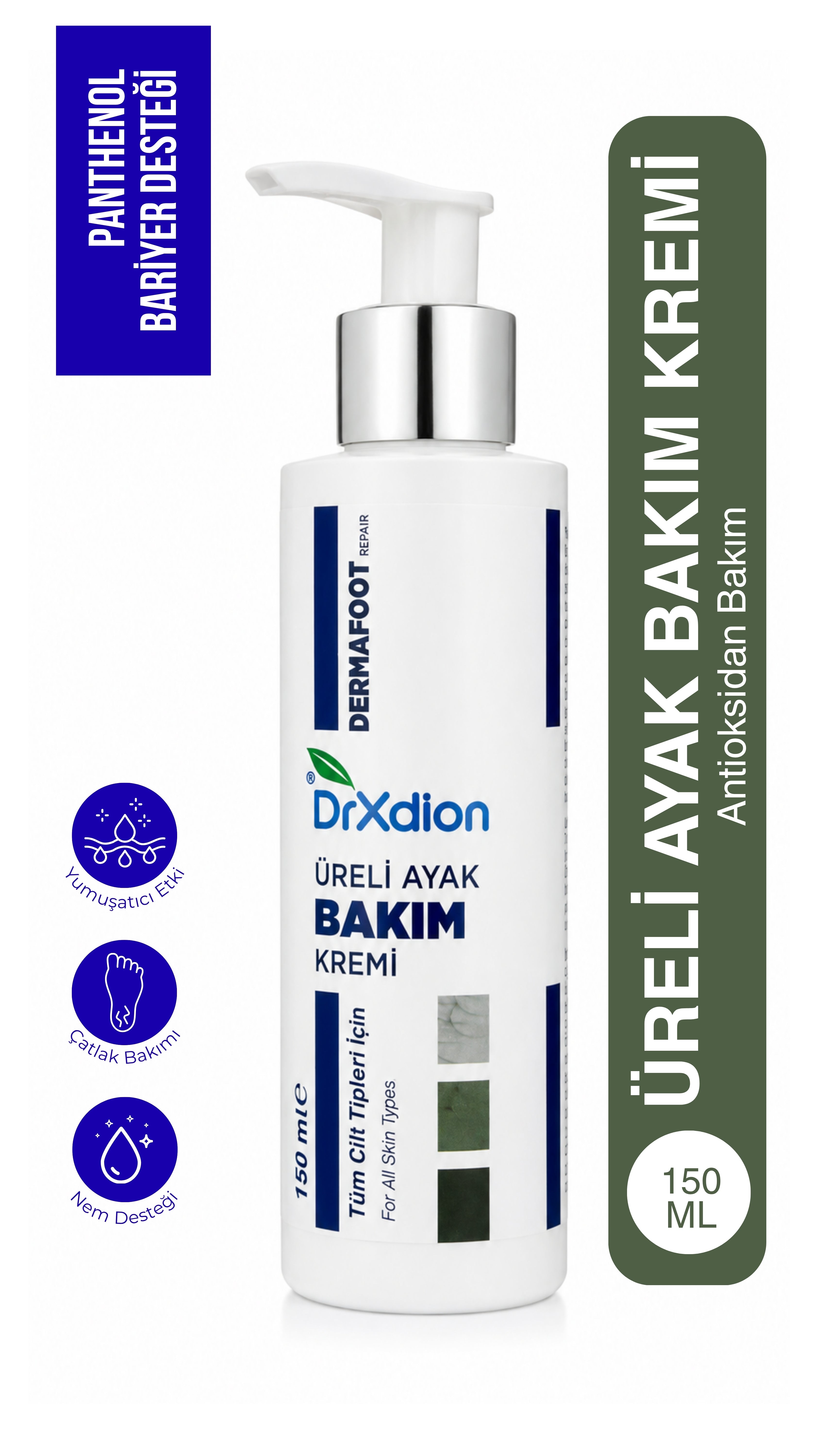 DrXdion Dermafoot Repair Üreli Ayak Bakım Kremi – Üre, Shea Yağı & Panthenol – Kuru ve Çatlak Ayaklar İçin – 150 ml