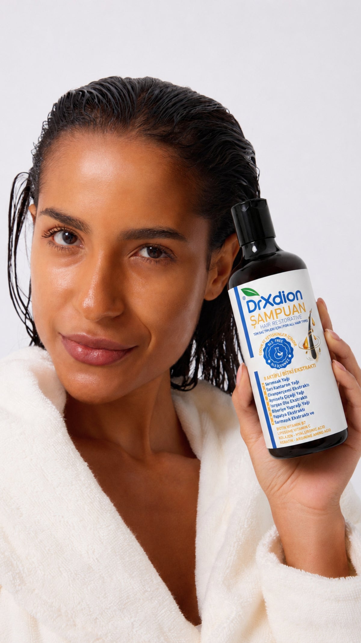 DrXdion Hair Restorative Şampuan – 8 Bitkisel Aktif + Keratin, Biotin & Arginine – SLS İçermez – Tüm Saç Tipleri – 500 ml