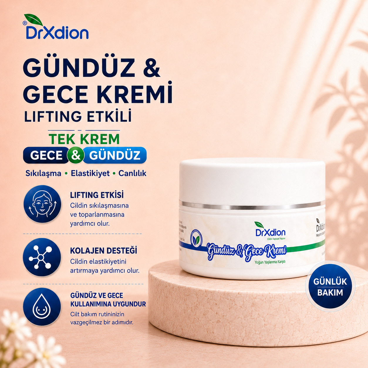 DrXdion Gündüzden Geceye Sıkı ve Pürüzsüz Cilt Görünümünü Destekleyen Bakım Seti