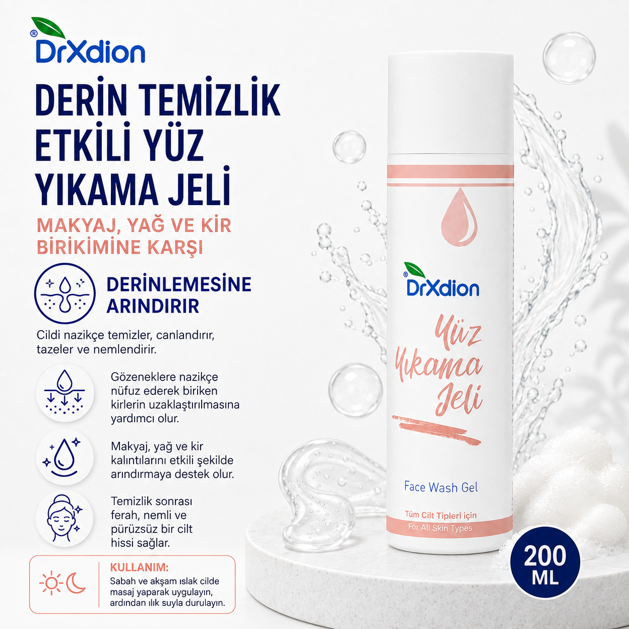 DrXdion Derin Temizlik Etkili Yüz Yıkama Jeli (200 ml)
