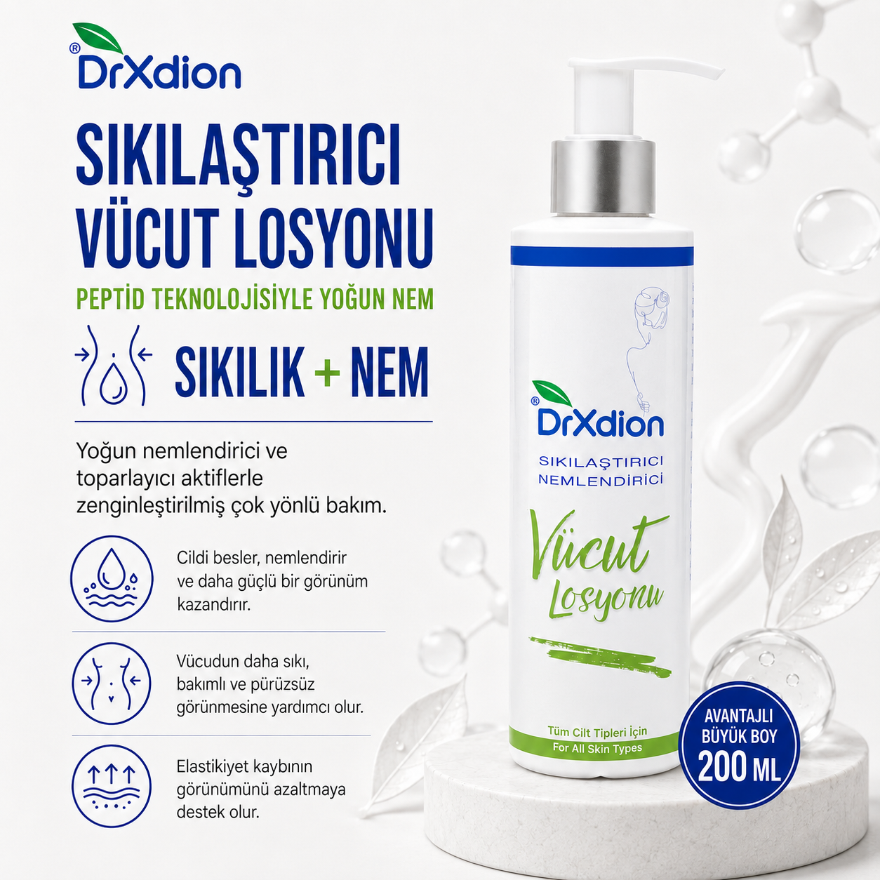 DrXdion Sıkılaştırıcı Peptid Teknolojisine Sahip Vücut Losyonu (200 ml)