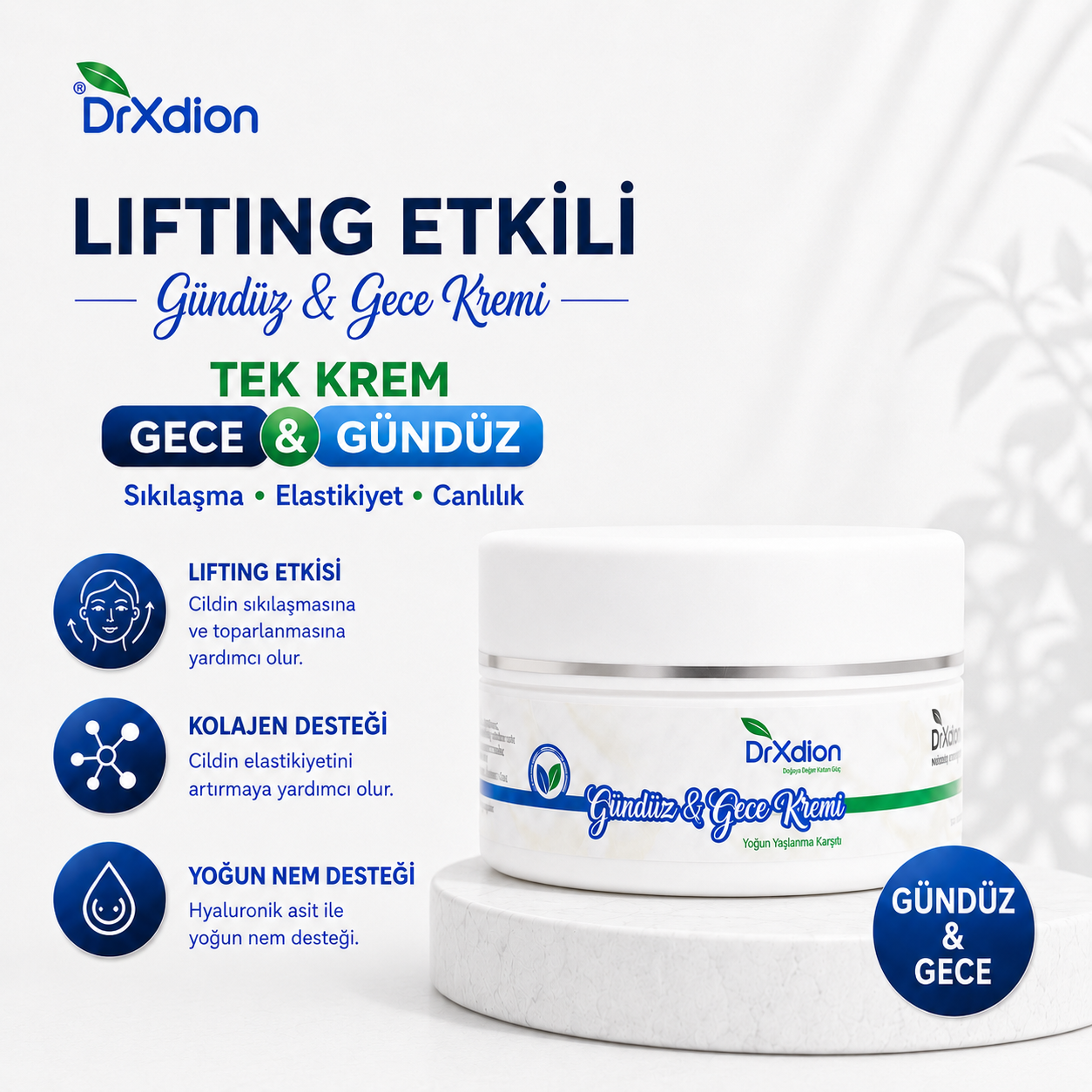 DrXdion Lifting Etkili Gündüz & Gece Kremi Yoğun Yaşlanma Karşıtı Kolajen, Hyaluronic Asit, Vitamin C 100ml