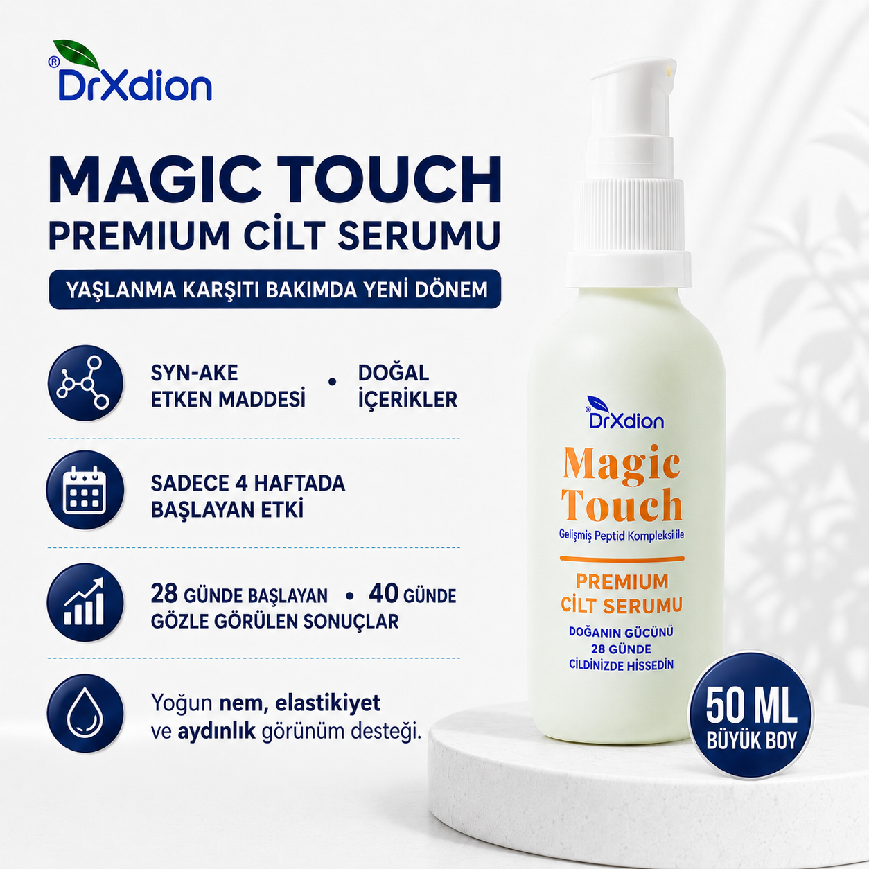 DrXdion Magic Touch Yaşlanma Karşıtı Serum Syn-Ake, Argireline, Kolajen Gelişmiş Peptid Teknolojisi (50ml)