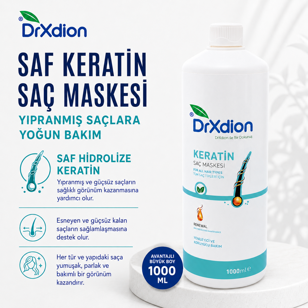 DrXdion Saf Keratin Saç Maskesi (1000ml)