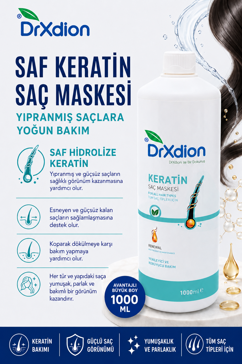 DrXdion Saf Keratin Saç Maskesi (1000ml)