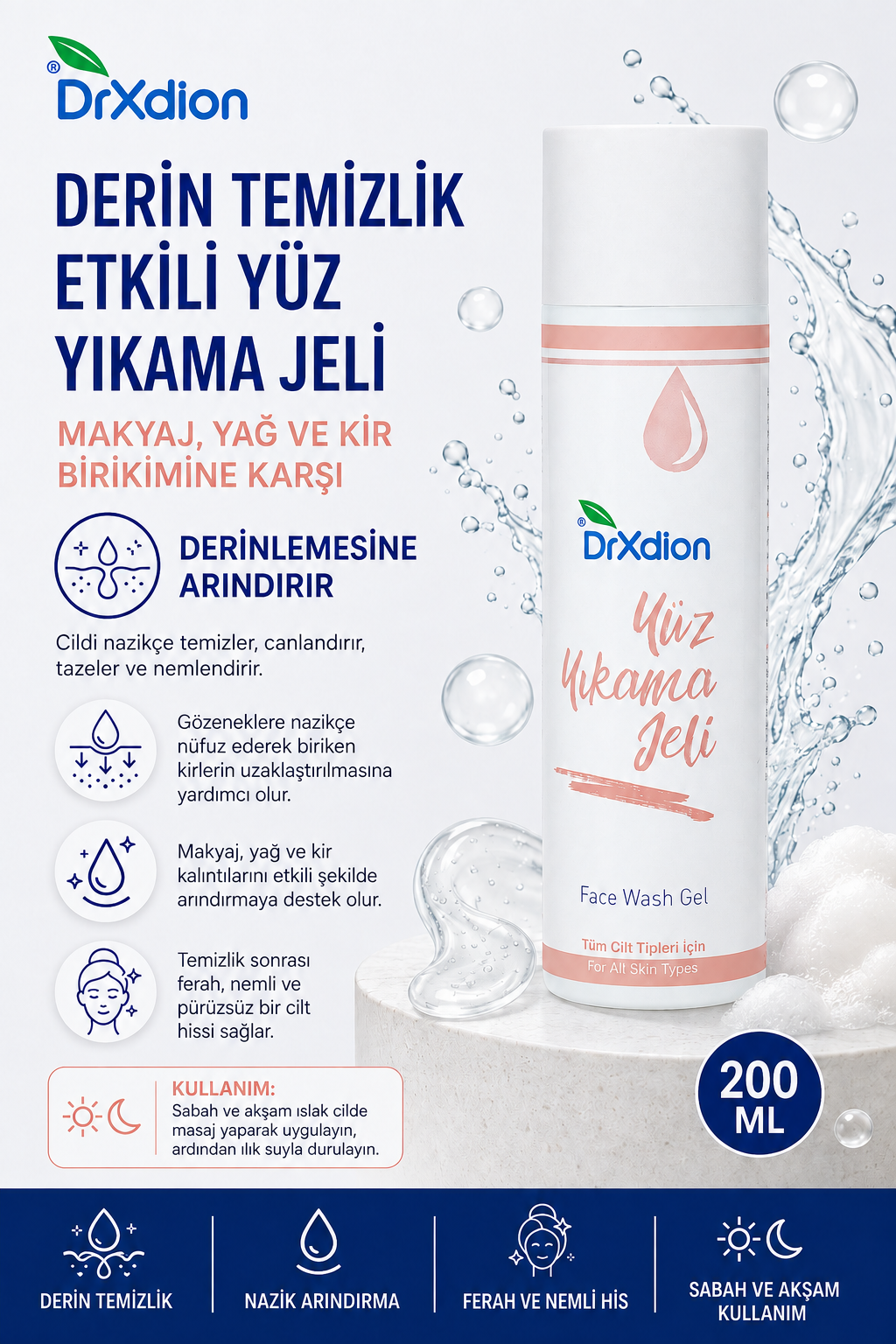 DrXdion Derin Temizlik Etkili Yüz Yıkama Jeli (200 ml)